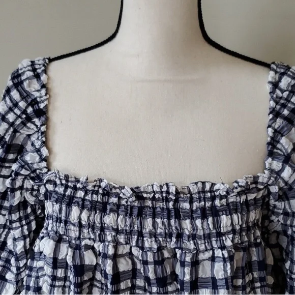 Solid & Striped Navy & White Plaid Seer Sucker Dress with Side Pockets - Picture 5 of 6